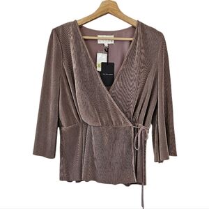 J.O.A. Dusty Pink Shimmery Stretchy Wrap Front Top NWT